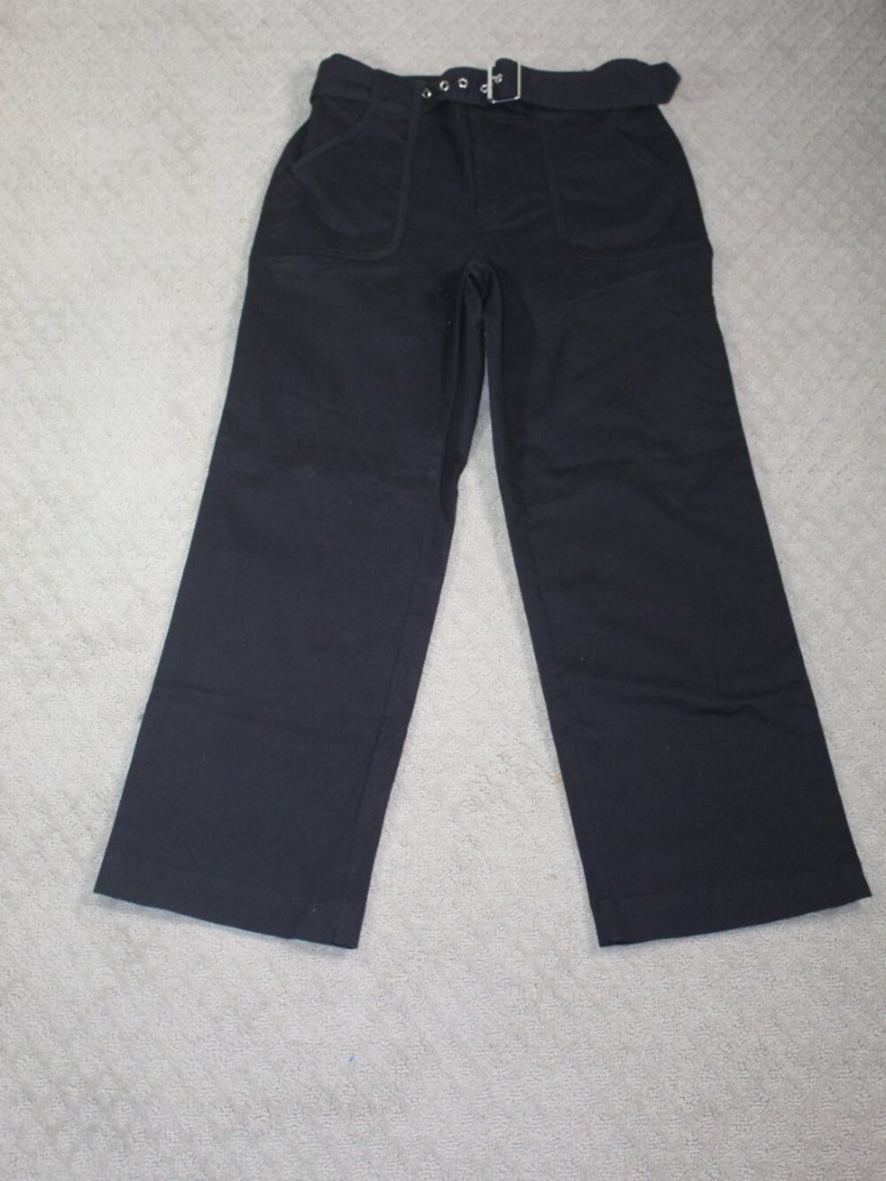Loft Size 4 Black Cotton Spandex Twill Belted Wide Leg Pants